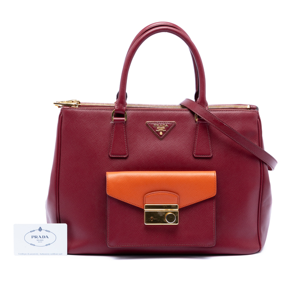 Pre-Loved Prada Saffiano Lux Galleria Double Zip Front Pocket Satchel